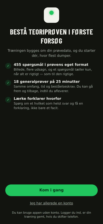 Skærmbillede af Grønt Lys med et øvespørgsmål og tutorens forklaring