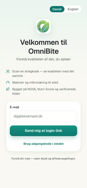 Skærmbillede af OmniBite med dagsoverblik